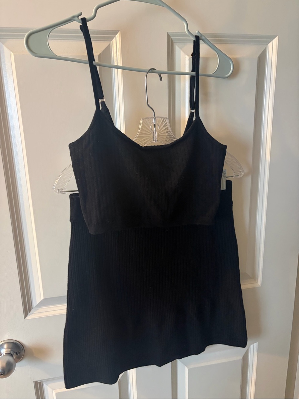 Free People Black Ribbed Cami and Skirt Set